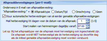 Instellingen - Module Agenda - Agendaopties - E-mailservice
