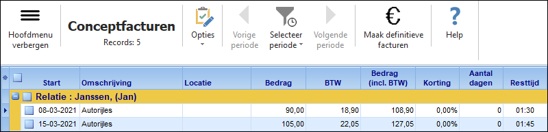 Afspraaktypes - voorbeeld conceptfacturen