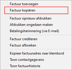 FacturenUIT - menu factuur kopiëren