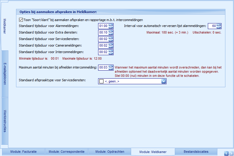 Instellingen - Module Meldkamer - Meldkamer