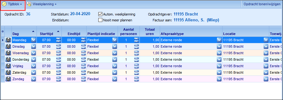 Tijdsblokken - overzicht
