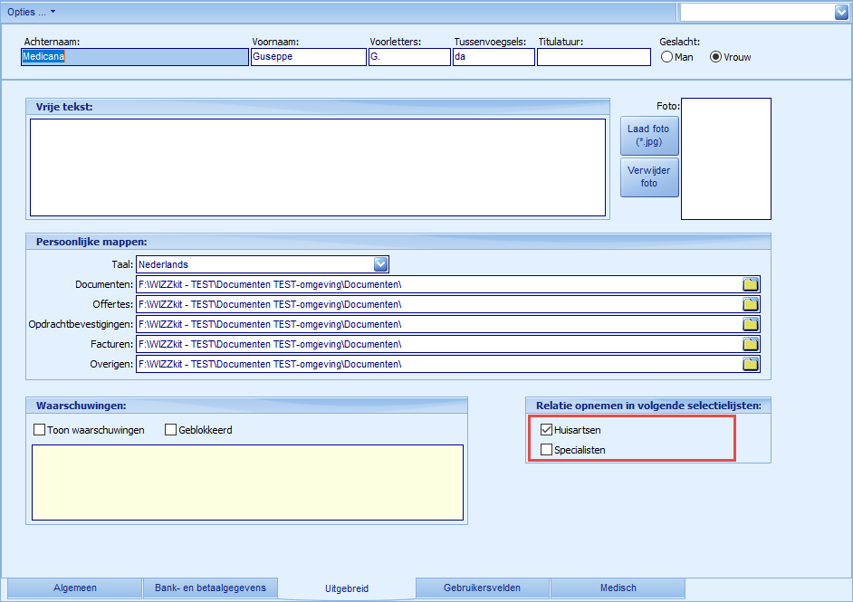 Relaties - details tabblad algemeen Medisch