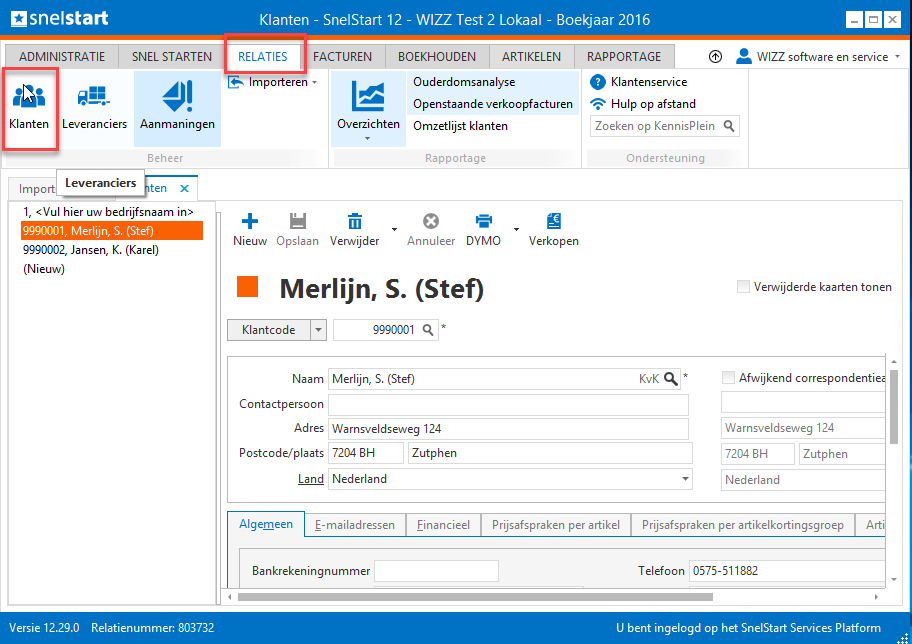 Snelstart - Geïmporteerde klanten