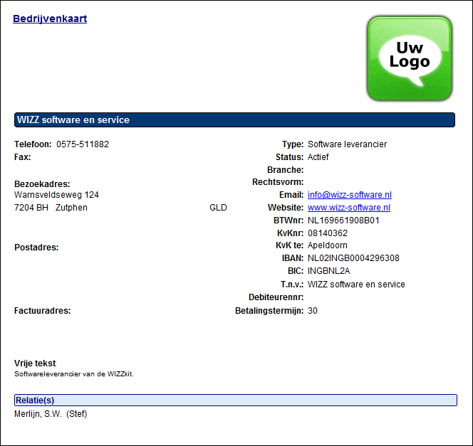 Bedrijven - afdrukmenu bedrijvenkaart