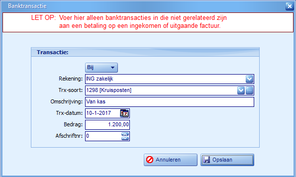 Banktransacties - toevoegen voorbeeld 2b