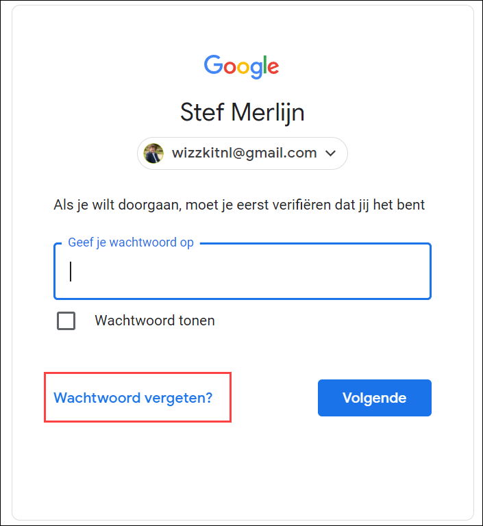 E-mail accounts - Google account - ww vergeten
