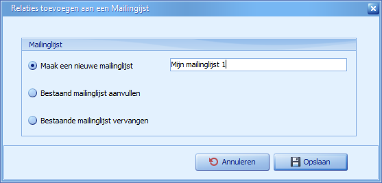 Mailinglijst - Aanmaken vanuit relatieoverzicht 2
