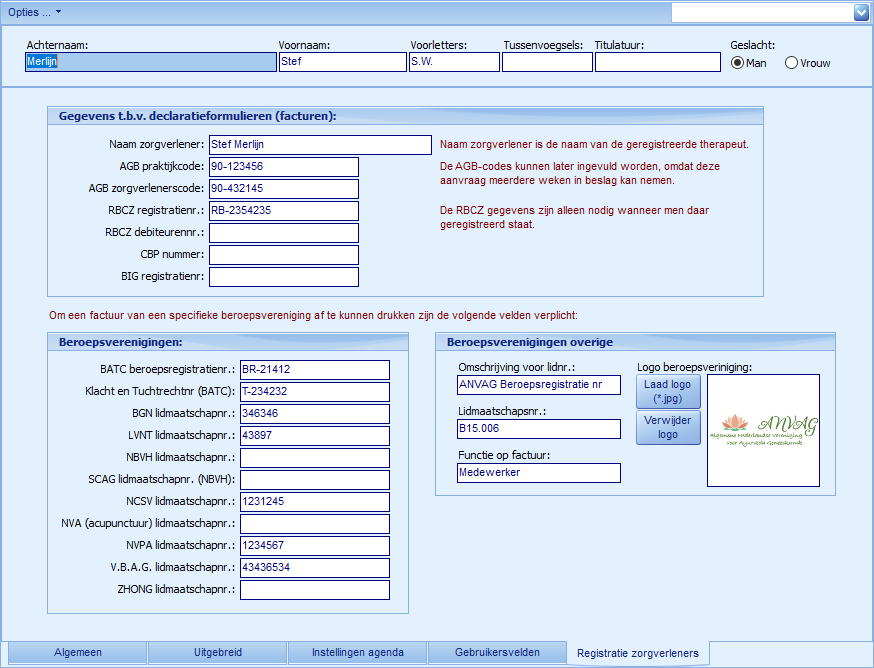 Medewerker - tabblad Registratie zorgverleners