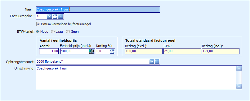 Standaard factuurregels
