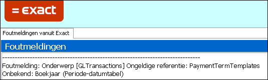 Foutmelding - Boekjaar onbekend