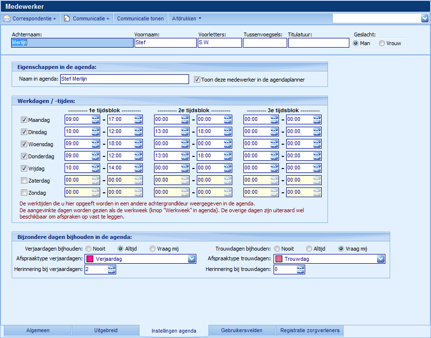 Medewerker - tabblad agenda