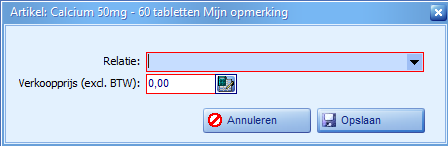Prijsafspraken - Artikelen details