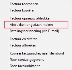 FacturenUIT - menu factuur afdrukken ongedaan maken