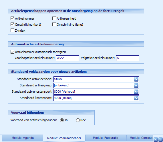 Instellingen - Module Voorraadbeheer