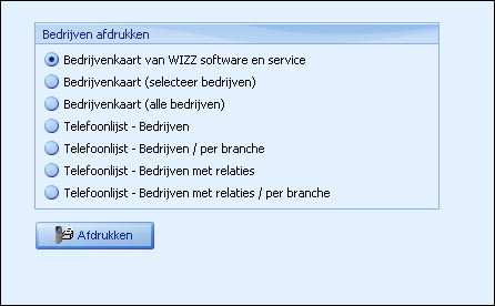 Bedrijven - afdrukmenu