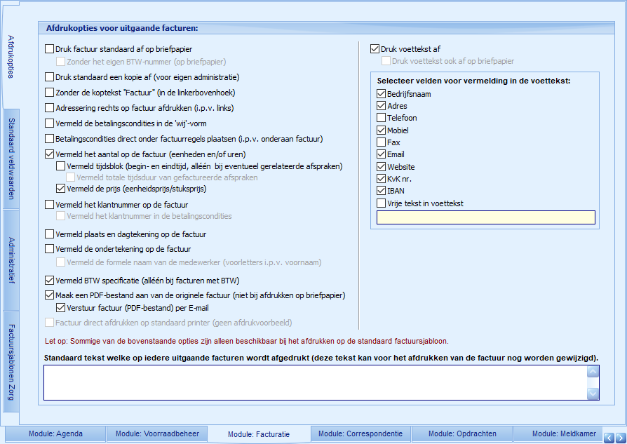 Instellingen - Module Facturatie - Afdrukopties