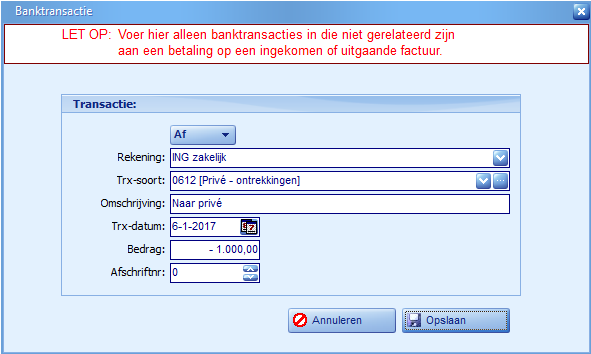 Banktransacties - toevoegen voorbeeld 1