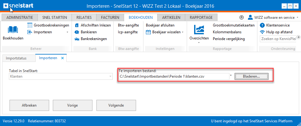 Snelstart - Importprofiel klanten - Selecteer bestand