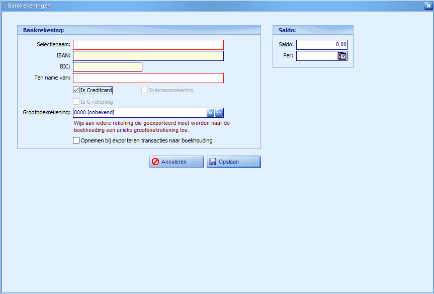 Rekeningen - details creditcard