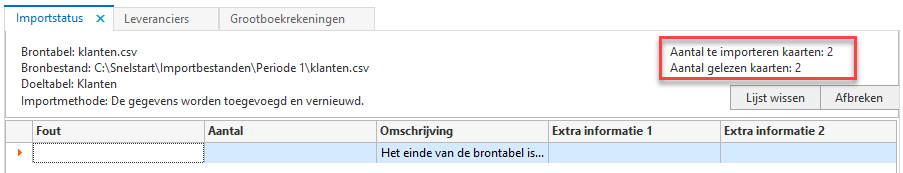 Snelstart - Importprofiel klanten - Definitief verwerken voortgang