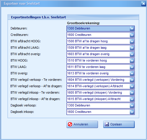 SnelStart - snelstart instellingen