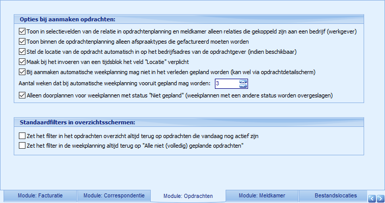 Instellingen - Module Opdrachtenplanning - Opdrachten- en Weekplanning