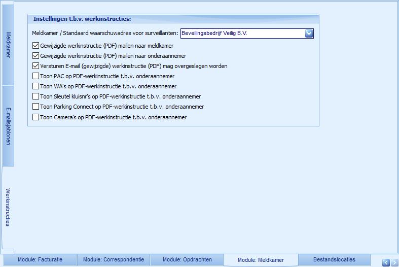 Instellingen - Module Meldkamer - Werkinstructies