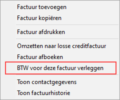 FacturenUIT - menu factuur BTW verleggen