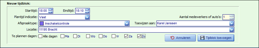 Tijdsblok - toevoegen