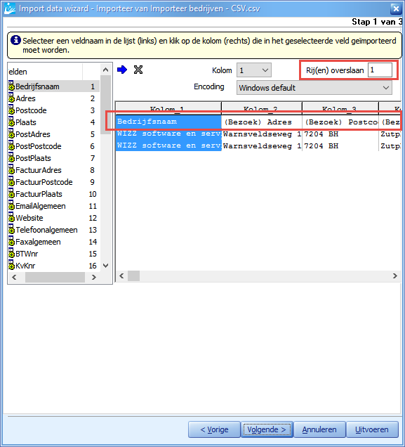 Importeren - Wizard 2 Rijen Overslaan