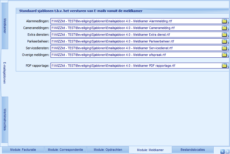Instellingen - Module Meldkamer - E-mailsjablonen