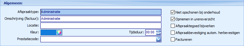 Afspraaktypes - voorbeeld administratie