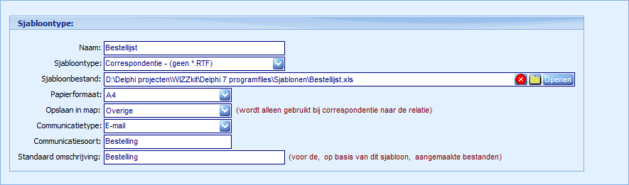 Sjablonen - Bestellijst