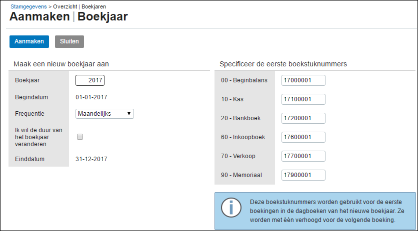 Aanmaken boekjaar