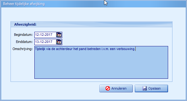 Werkinstructie - Tijdelijke afwijkingen toevoegen