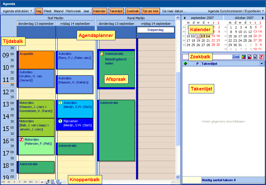 Agenda - planner overzicht met benamingen