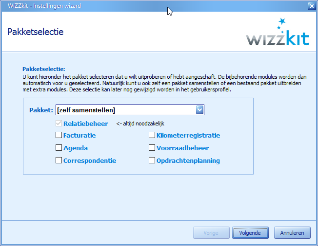 Instellingen - Modules selecteren