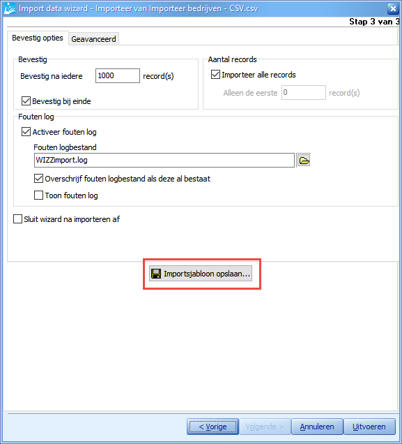 Importeren - Wizard 4 Importsjabloon Opslaan