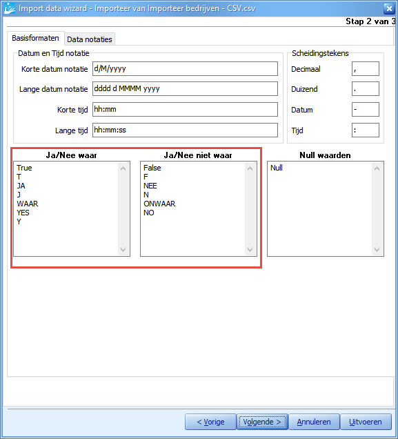 Importeren - Wizard 3 Boolean Values