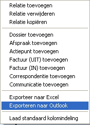 Relaties - overzicht menu