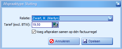 Prijsafspraken - Afspraaktypes details ingevuld