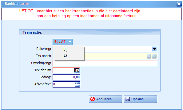 Banktransacties - toevoegen