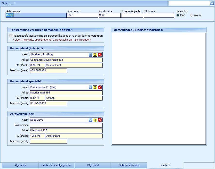 Relaties - details tabblad medisch