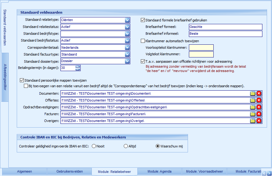 Instellingen - Module Relatiebeheer - Standaard veldwaarden