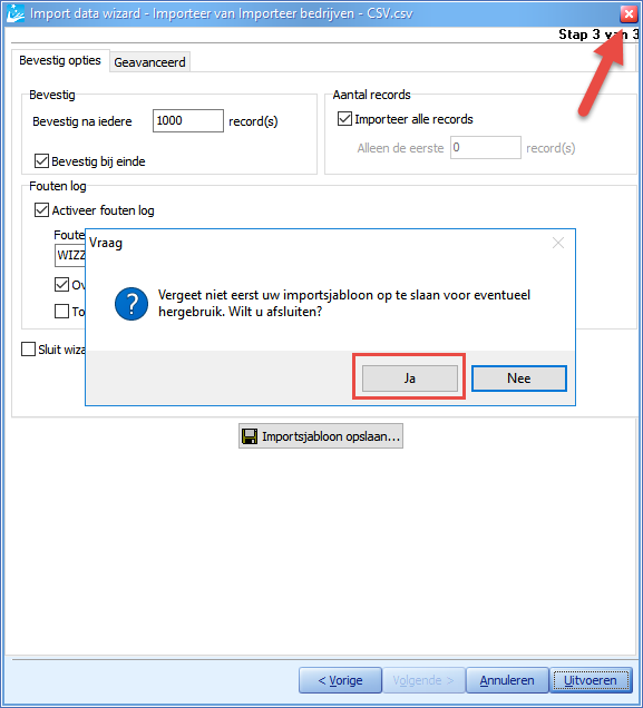 Importeren - Wizard 5 Afsluiten X