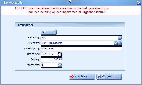 Banktransacties - toevoegen voorbeeld 2a