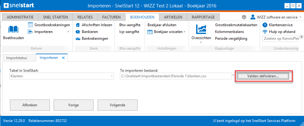 Snelstart - Importprofiel klanten - Velden definiëren